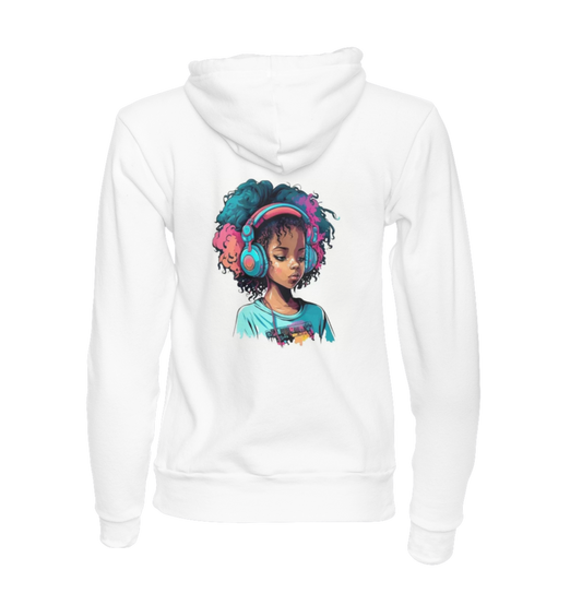 Discover Your Groove: Embrace the Vibe with our Curly-Haired Girl in Headphones and Hoodie!