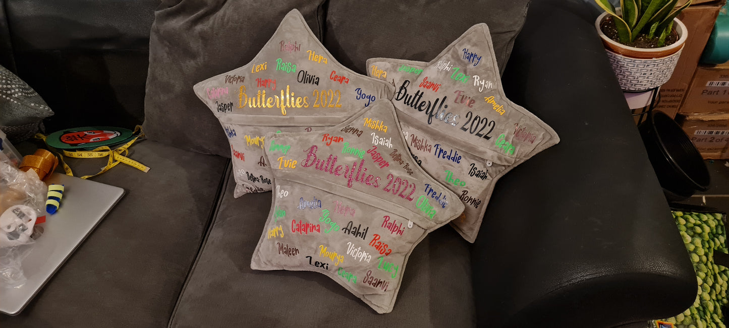 Teachers star cushion with class names.
