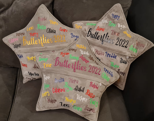 Teachers star cushion with class names.