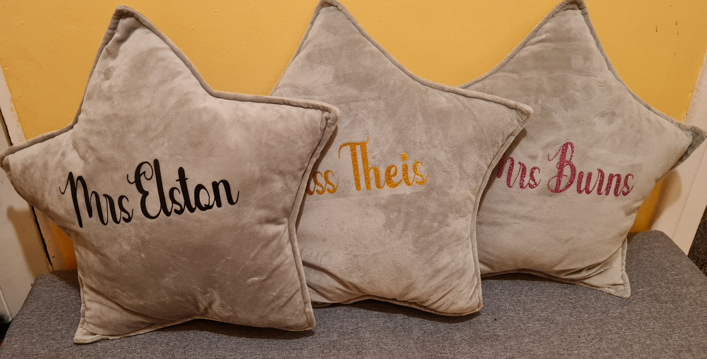 Teachers star cushion with class names.
