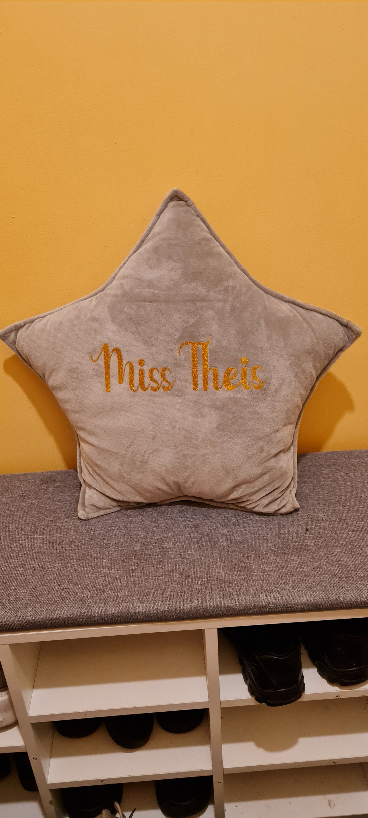 Teachers star cushion with class names.