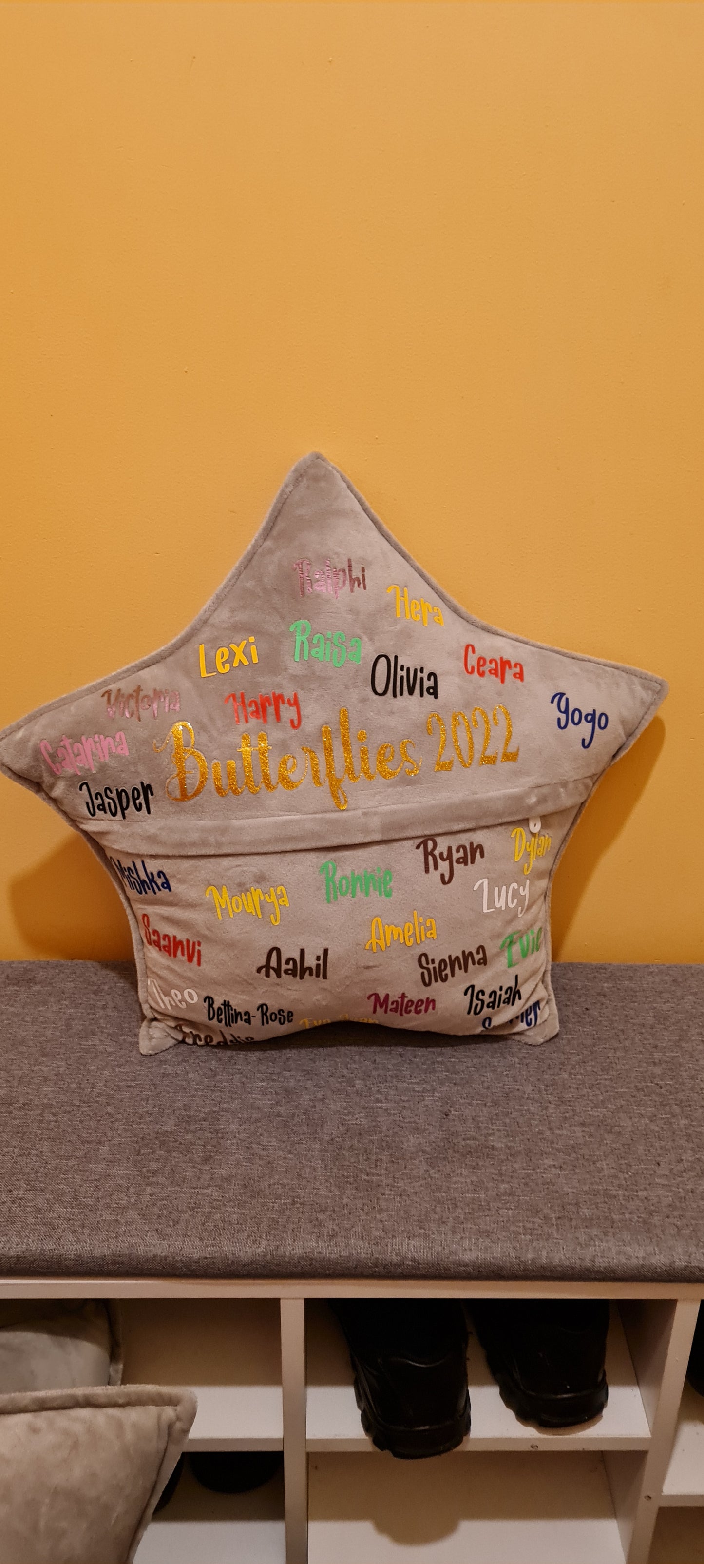 Teachers star cushion with class names.