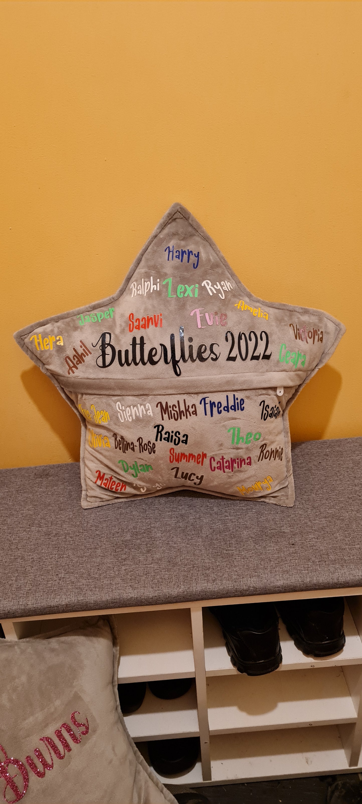 Teachers star cushion with class names.
