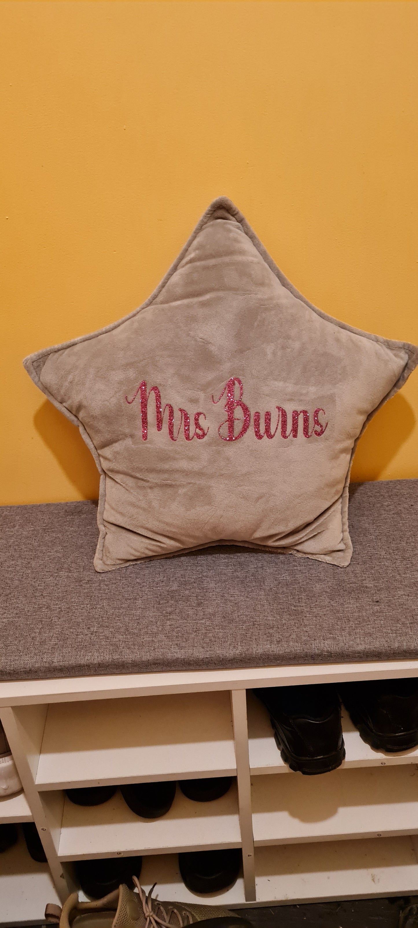Teachers star cushion with class names.