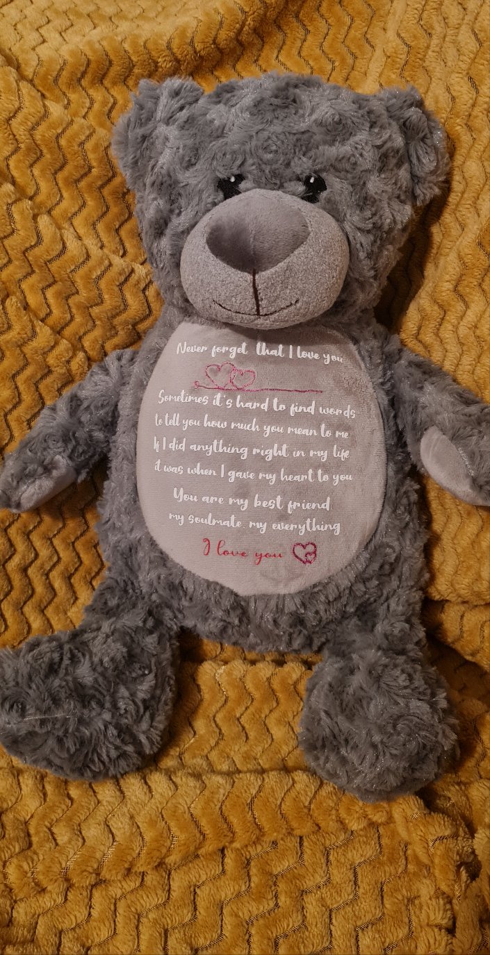 Soft cuddly personalised grey bear - 42cm tall