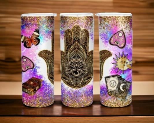 Pink 20oz stainless steel evil eye tumbler