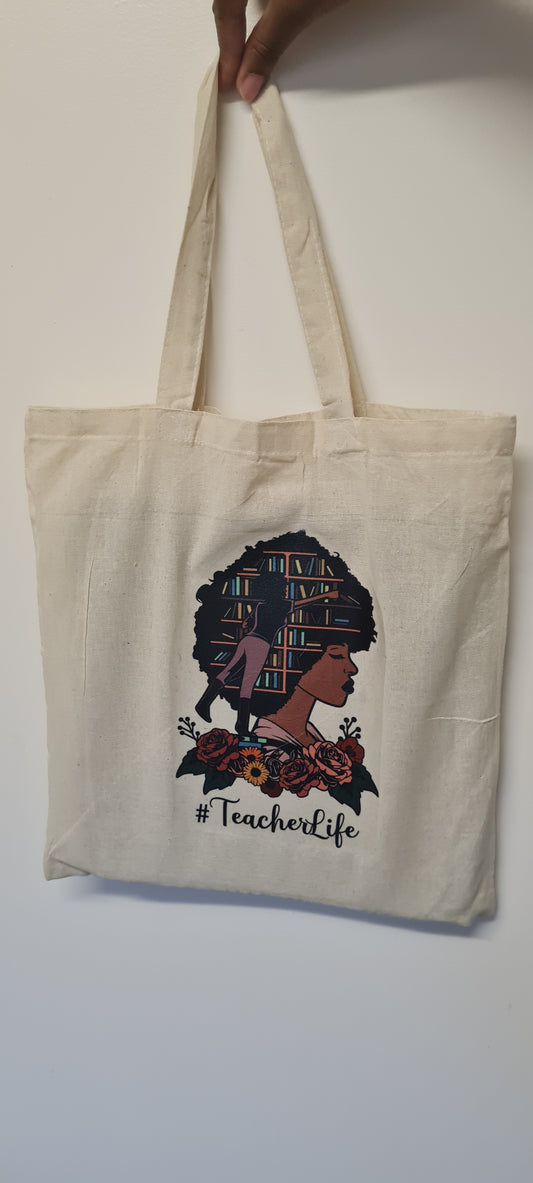 Teacher life 100% cotton canvas tote bag, teacher appreciation gift.