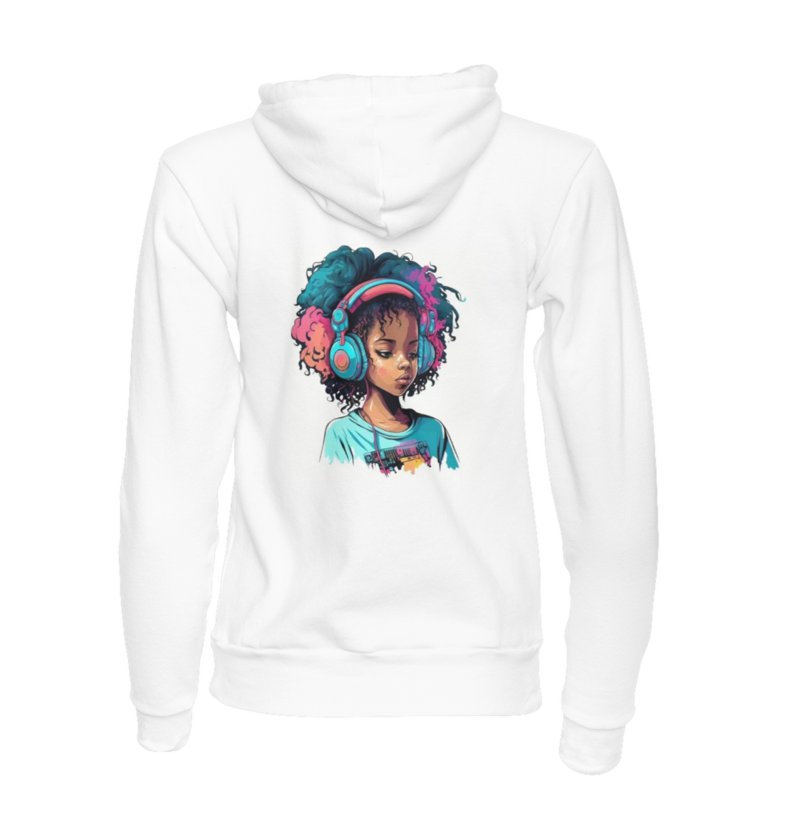 Discover Your Groove: Embrace the Vibe with our Curly-Haired Girl in Headphones and Hoodie!