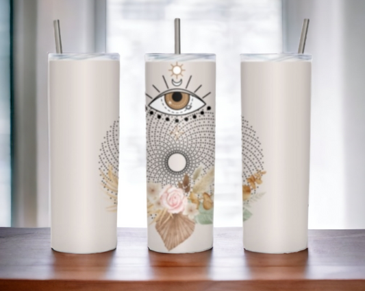 Boho evil eye tumbler, evil eye tumbler with pyramid 20oz stainless steel tumbler