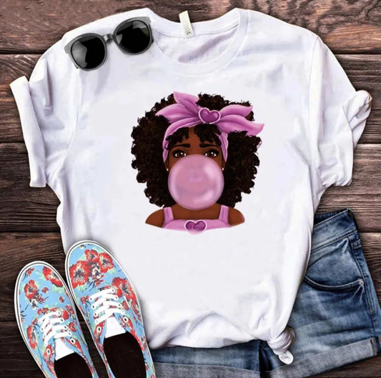 Girl blowing bubble t-shirt